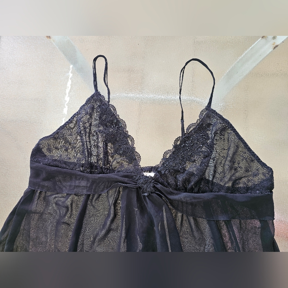 Dentelle Black Lace Sheer Babydoll 3X Plus Size Mesh Lingerie Nightgown - Picture 2 of 8